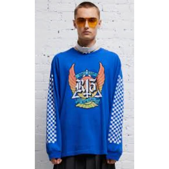 R13 Skate Long Sleeve Graphic T-shirt Blue Unisex Size XS Japanese Fabric